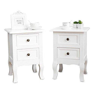 mecor Shabby Chic White Wooden Bedside Cabinet Table Nitghtstands Set of 2 with Storage Drawer and Cupboard, Fully Assembled