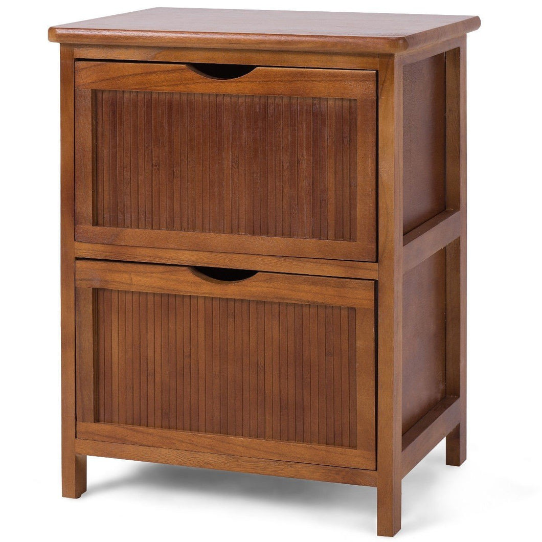 2 Drawers Contemporary Vintage Bedside Solid Wood Nightstand