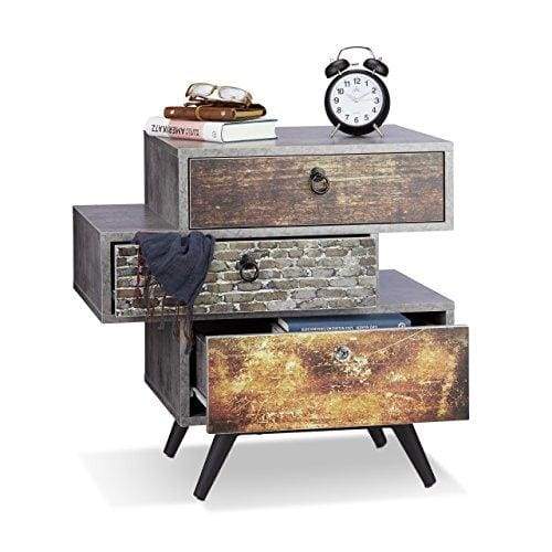 Relaxdays Vintage Dresser with 3, Concrete-Look Chest of Drawers, Shabby Chic with Handles, HWD: 60 x 60 x 40 cm, Grey, Wood, Multi, 40 x 60 x 59.5 cm