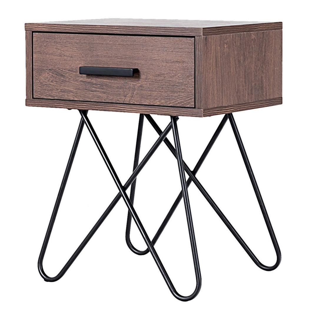 Nightstand Coffee Table Storage Display with Steel Legs and 1 Drawer