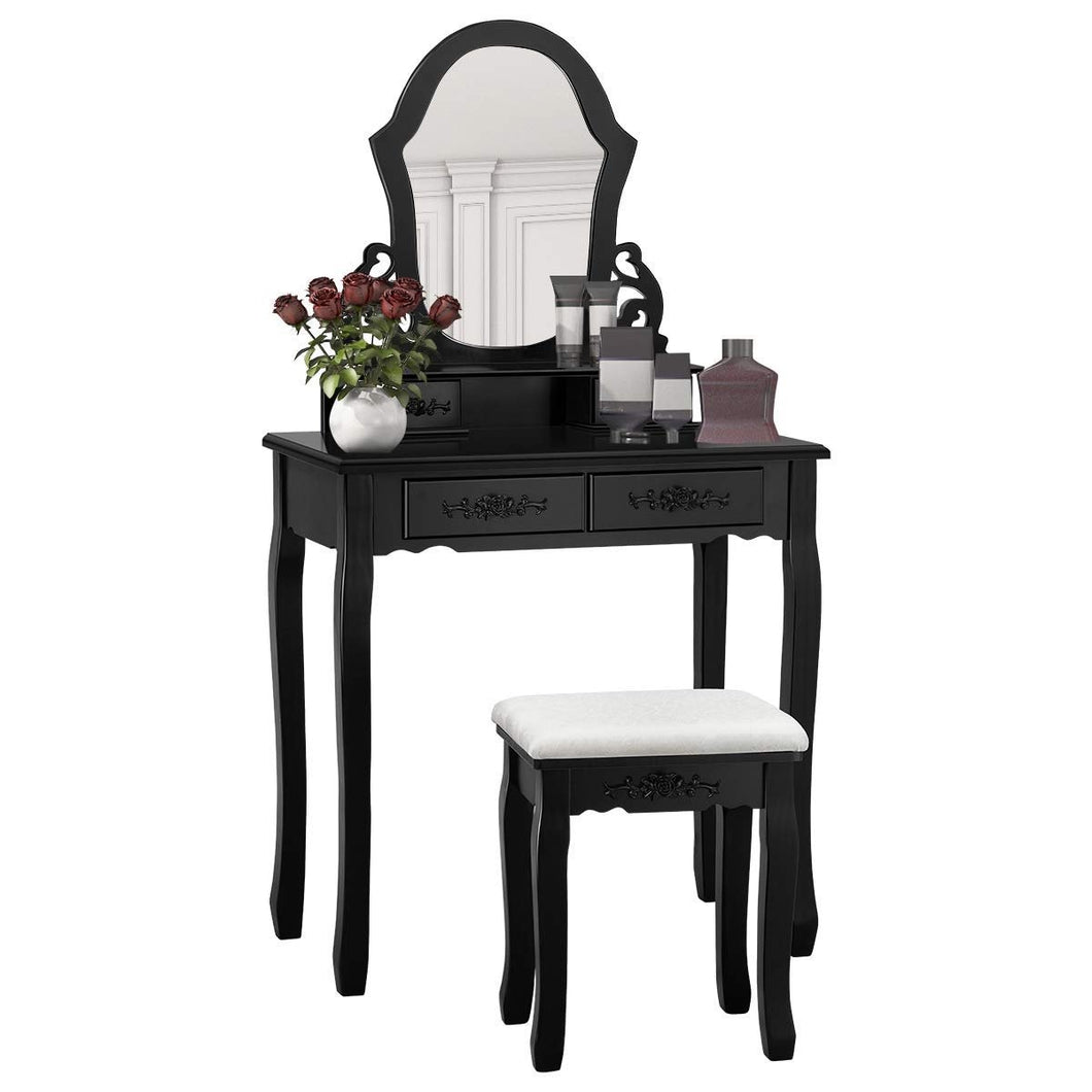 Vanity Makeup Dressing Table with a Mirror and 4 Drawers-Black