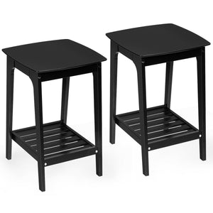 Set of 2 Side End Tables with Lower Storage Shelf-Black