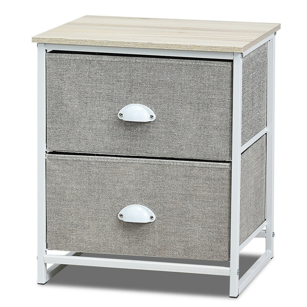 Metal Frame Nightstand Side Table Storage with 2 Drawers-Gray