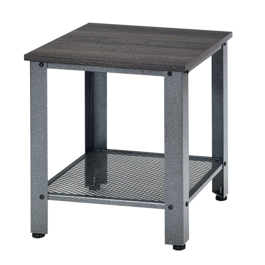 Industrial End Table 2-Tier Side Table-Silver