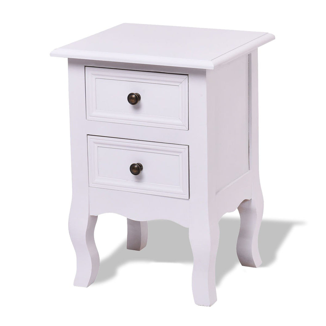 Curved Legs Paulownia Wood Nightstand with 2 Drawers-White
