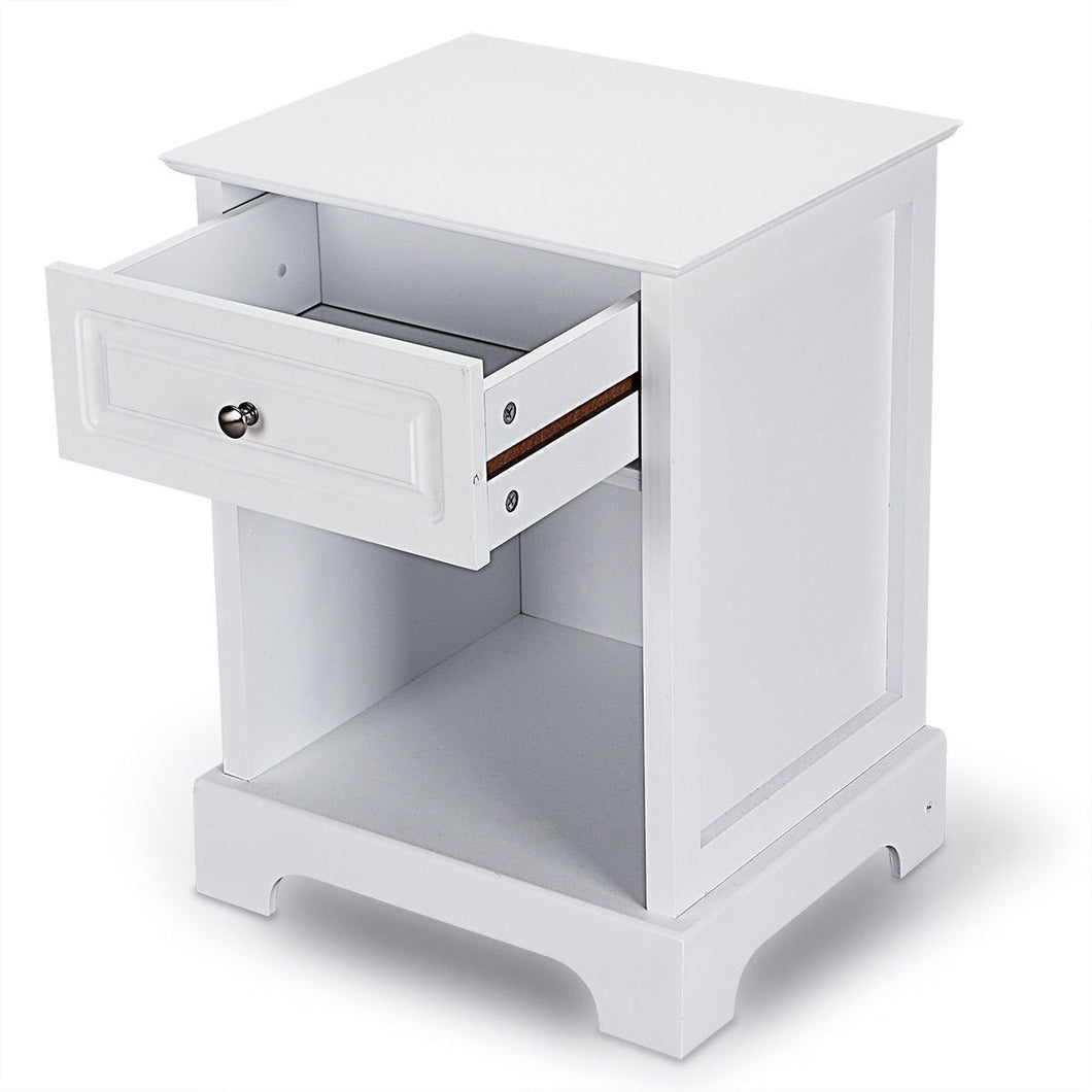 Accent Table Bedside Storage Nightstand-White
