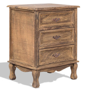 Storage Solid Wood End Nightstand w/ 3 Drawers -Coffee
