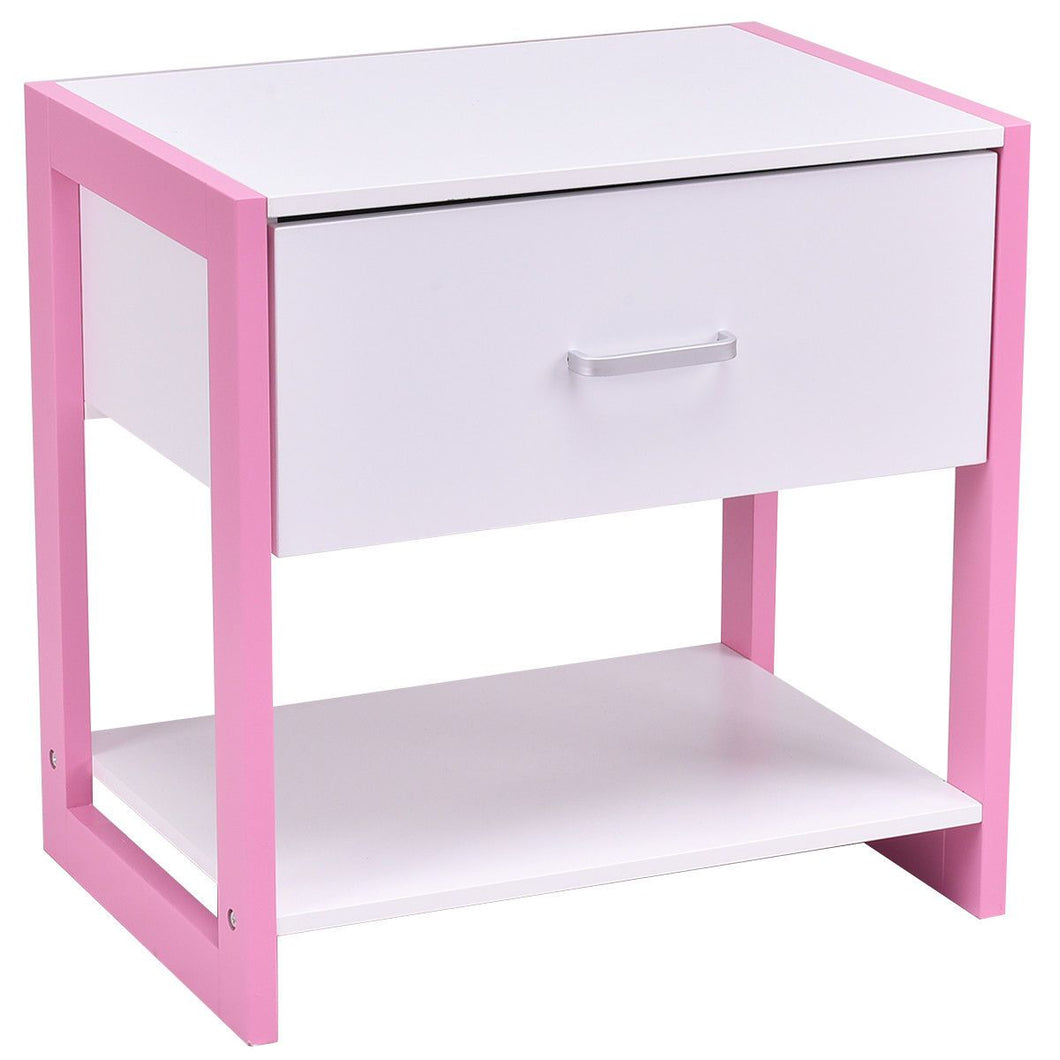 with Pink Nightstand End Table with Open Shelf
