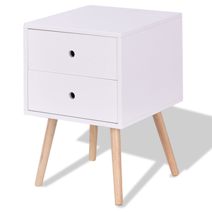 White Side End Table Nightstand w/ 2 Drawers