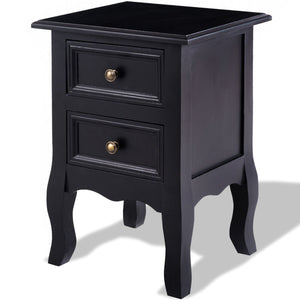 Curved Legs Paulownia Wood Nightstand with 2 Drawers-Black