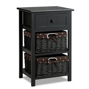 3 Layer 1 Drawer Nightstand End Table with 2 Baskets-Black