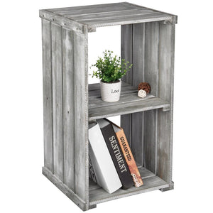 2 Tier Dark Gray Wood Crate Design Storage Shelf Organizer Cubby