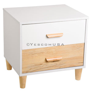 Yescom 2 Drawers Wood Nightstand Bedside Table White/Walnut