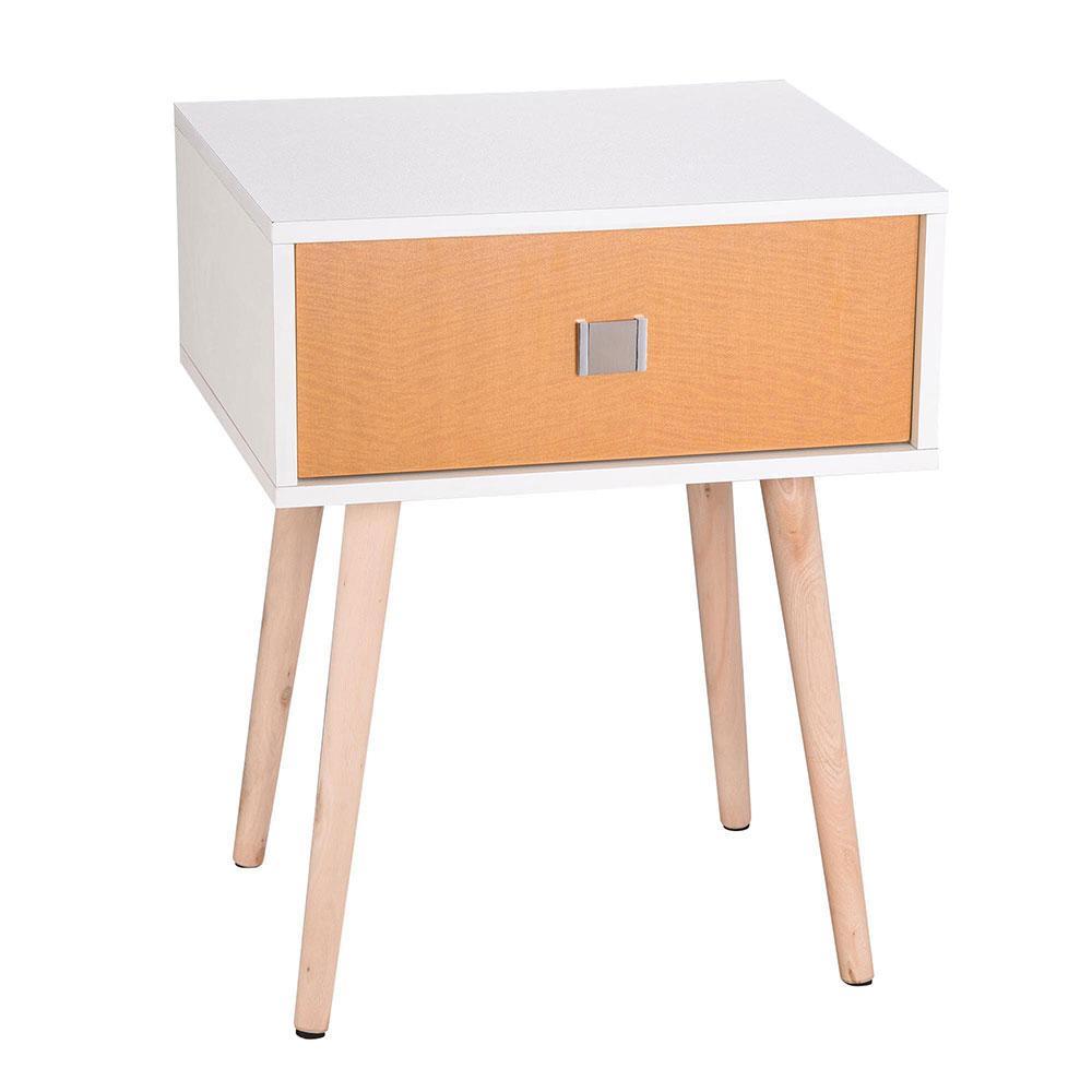 Yescom Nightstand Bedside Table 1 Drawer Wood+MDF White