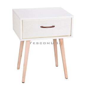 Yescom Nightstand Bedside Table 1 Drawer Wood+Non-woven White